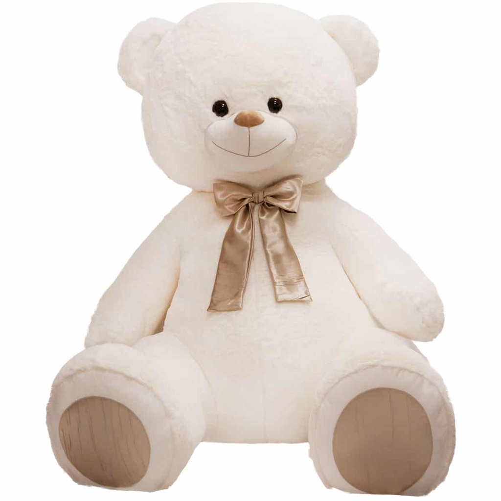 Мега бяло мече със сатенена панделка - Златен