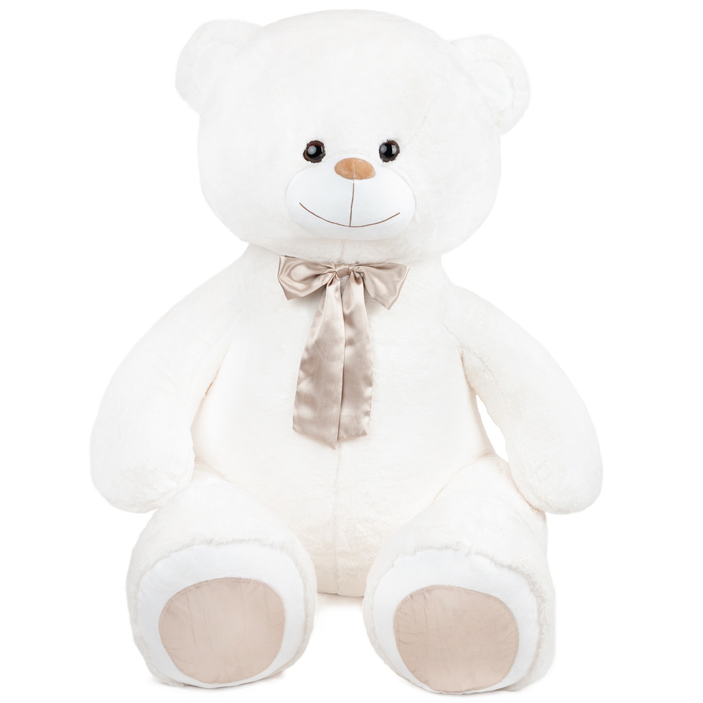 Мега бяло мече със сатенена панделка и глитерен НАДПИС