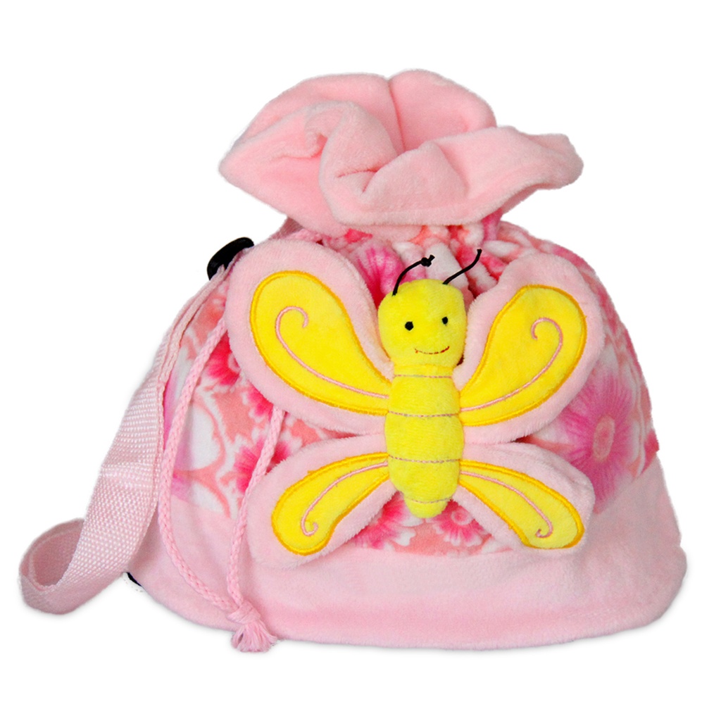 Плюшена раница с пеперуда - Розова с розова пеперуда