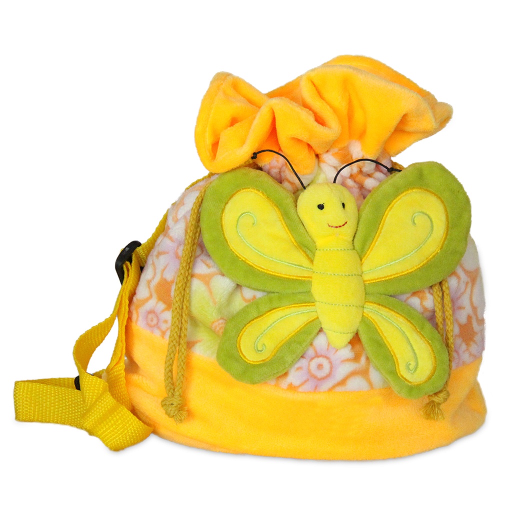 Плюшена раница с пеперуда - Жълта със зелена пеперуда