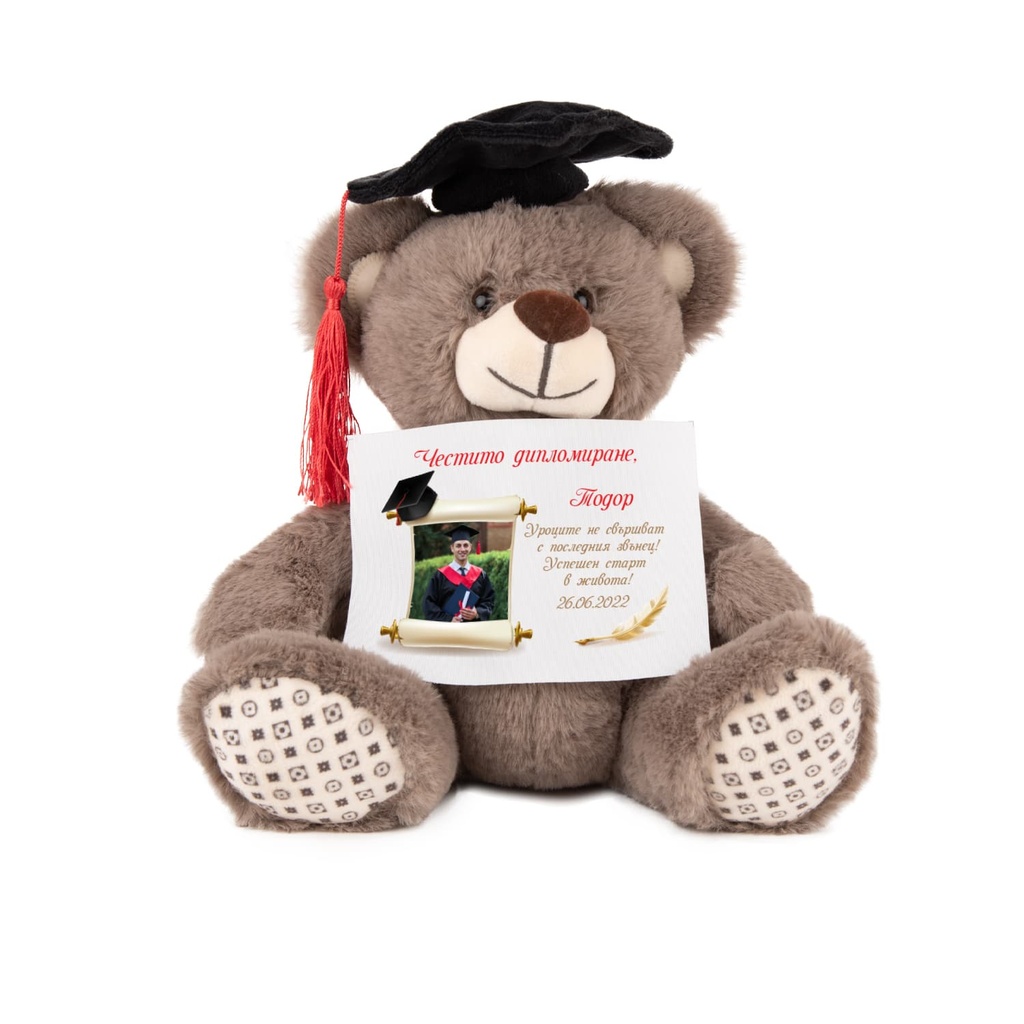 Мече Абитуриент със Снимка и Надпис&lt;span&gt; - &lt;/span&gt;Кафяв