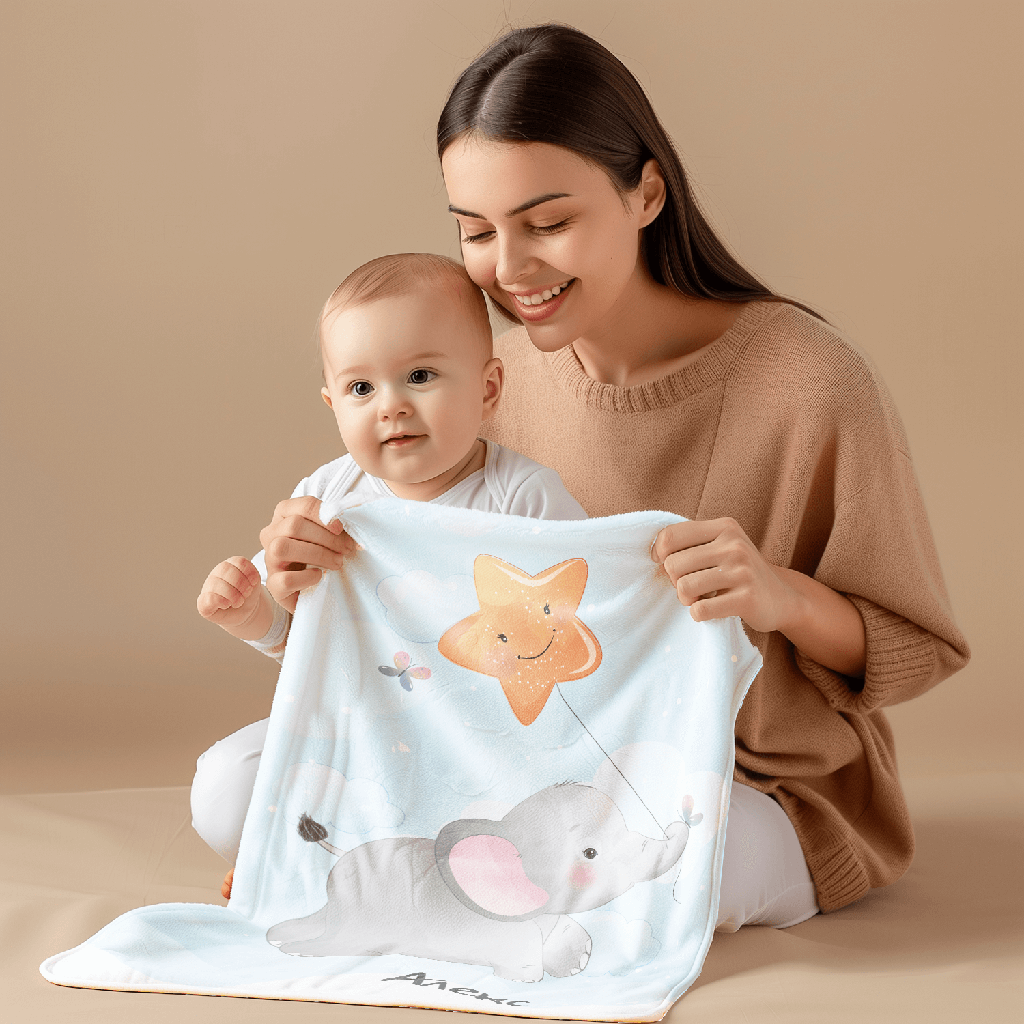 Бебешко плюшено одеяло - Слонче с балон