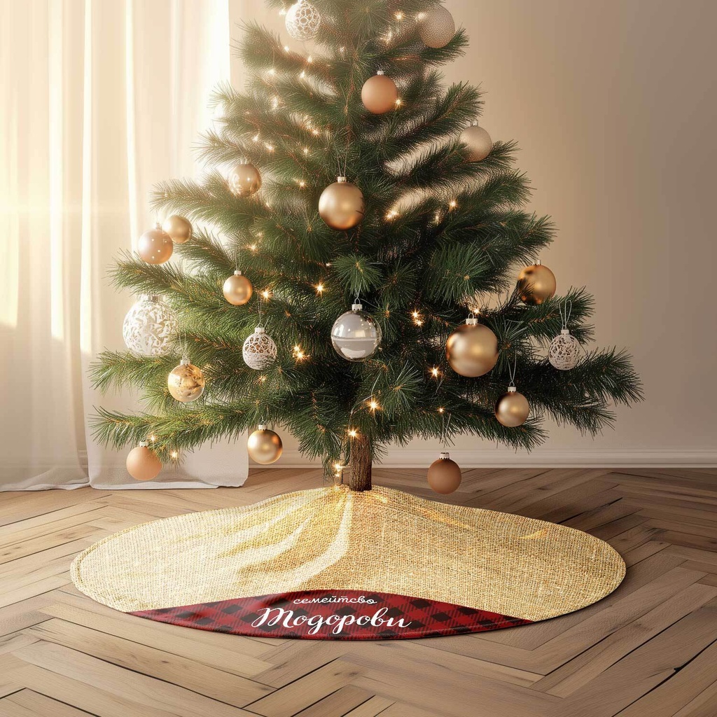 Постелка за елха &quot;Каре&quot; - Червено - 80 cm