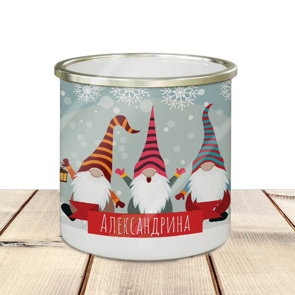 Емайлирано канче с надпис &quot;Веселите гноми&quot;