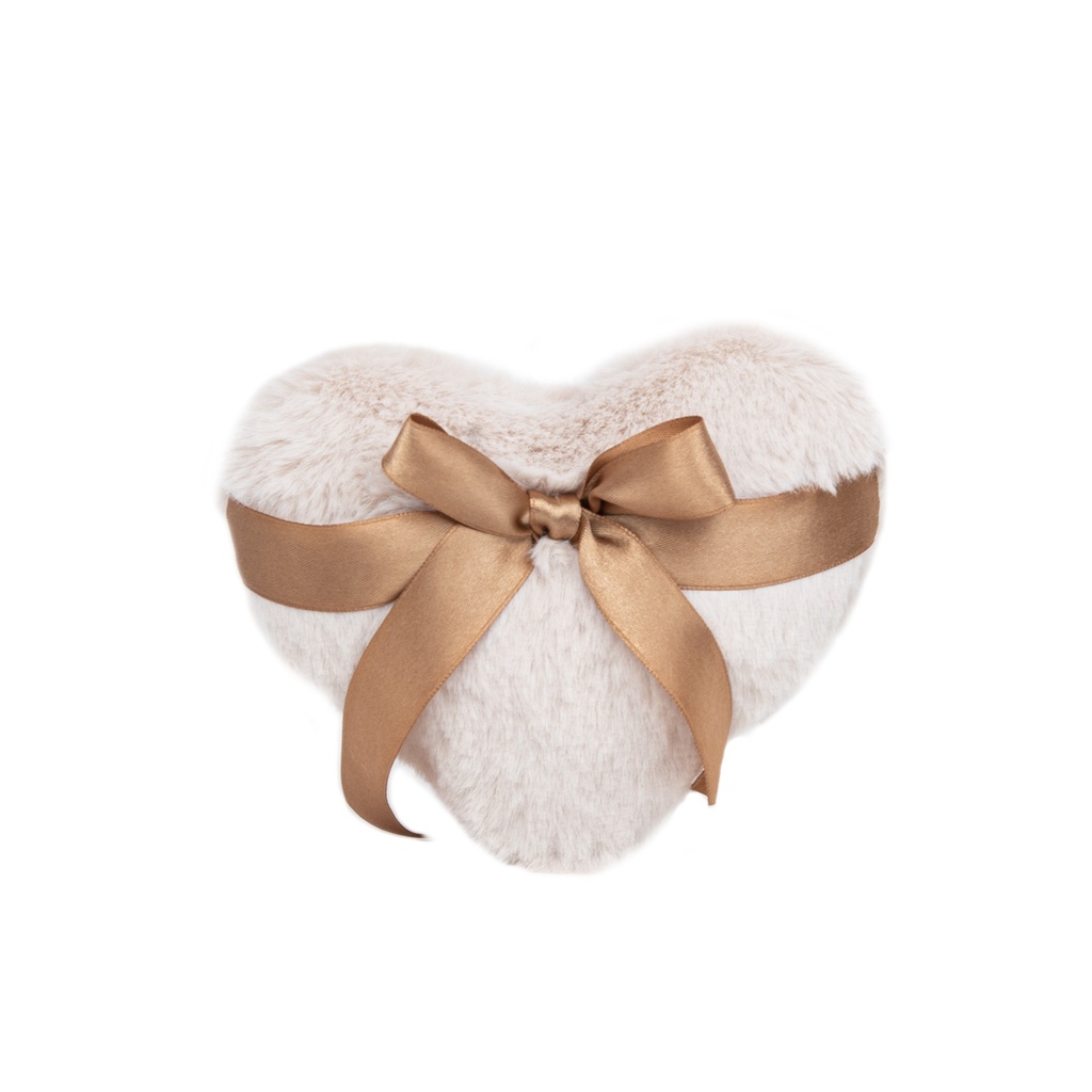 Бяло плюшено сърце със златиста панделка І 2 размера