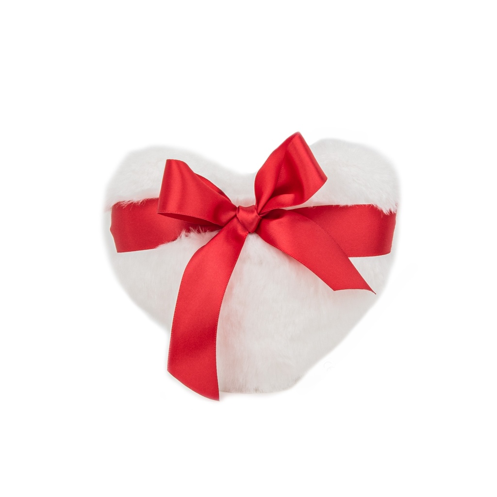 Бяло плюшено сърце с червена панделка І 2 размера