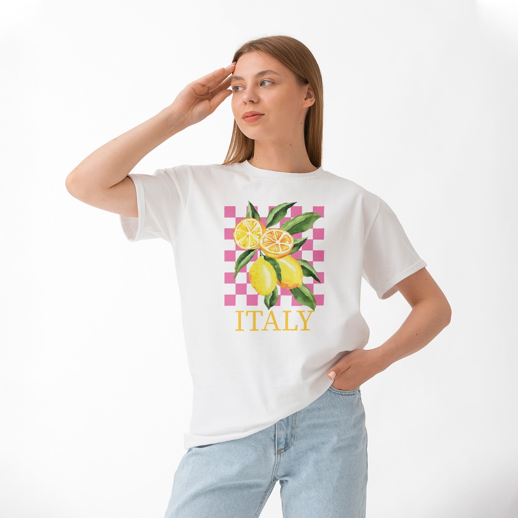 Бяла тениска Лятна свежест - Лимони (Oversize)