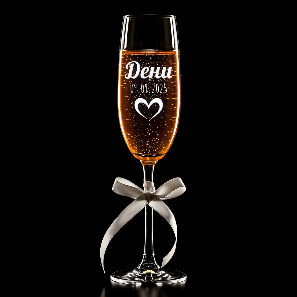 Чаша за шампанско за моминско парти с Име, Дата и Сърце