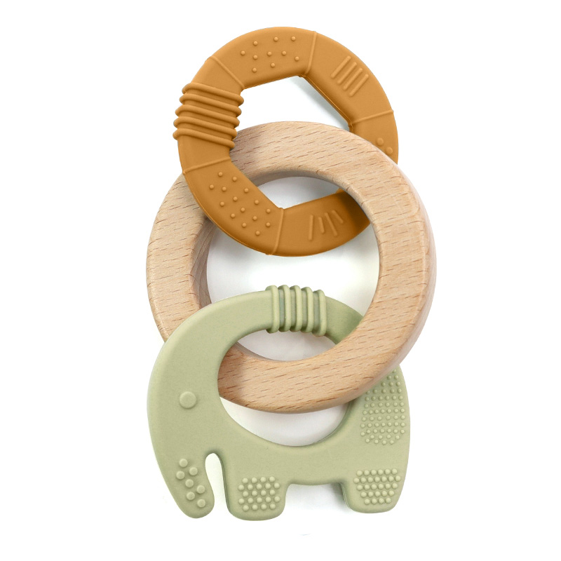 Силиконова гризалка с дървен ринг-Мравояд І 4 цвята