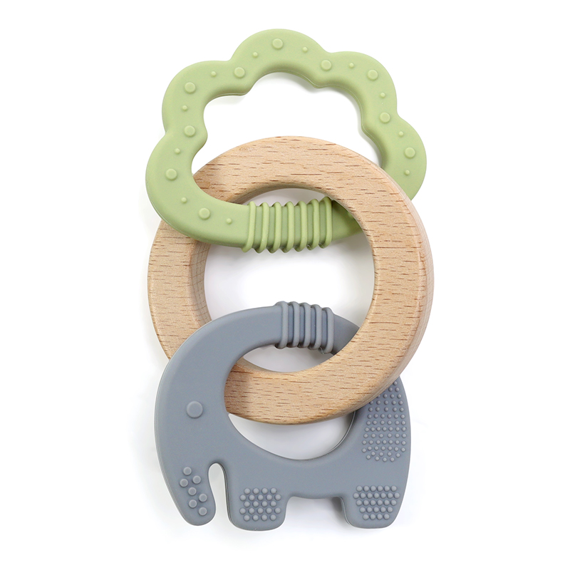 Силиконова гризалка Мровояд с дървен ринг І 4 цвята