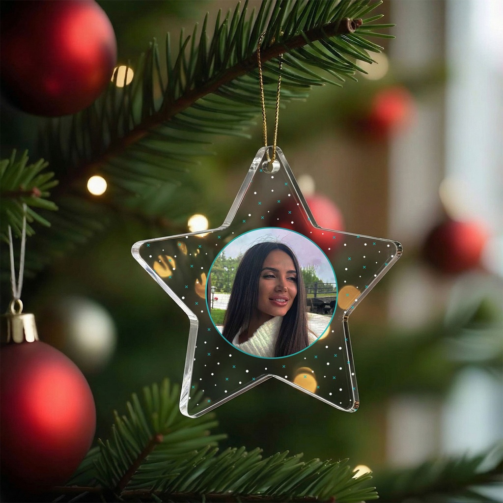 Персонализирана Коледна Играчка за Елха "Зимна приказка" със Снимка - Звезда
