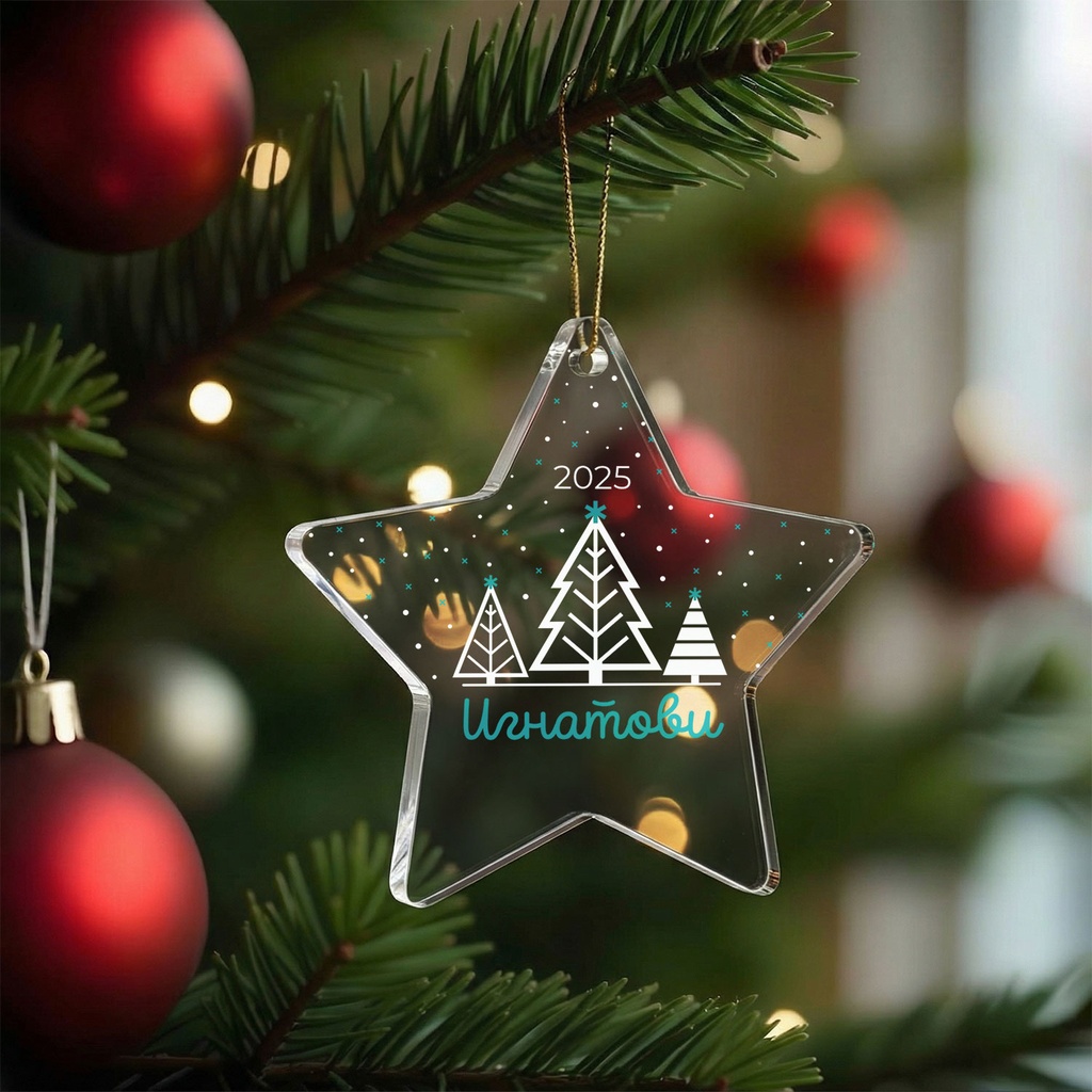 Персонализирана Коледна Играчка за Елха "Зимна приказка" - Звезда