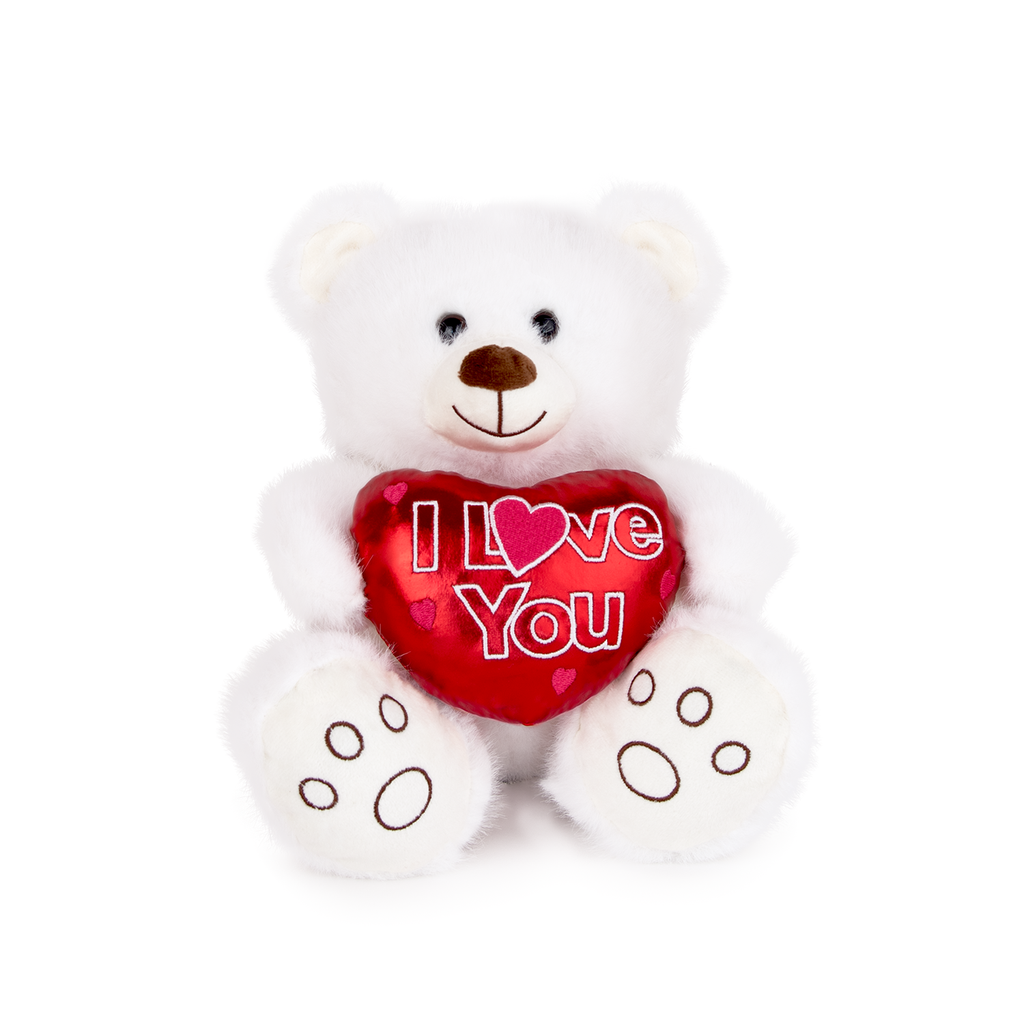 Плюшено мече „Обич“ с блестящо сърце І 2 цвята