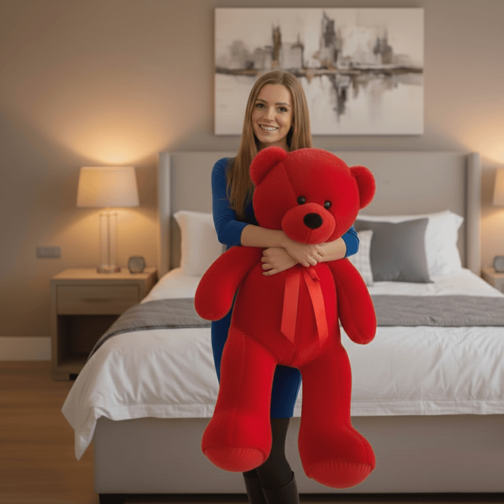 Голямо Червено плюшено мече с панделка 100 см