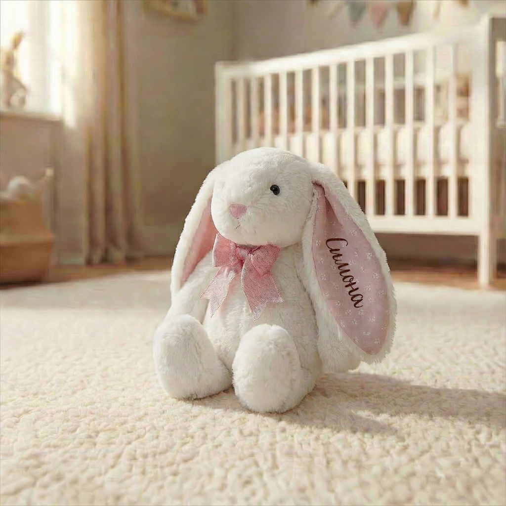 Плюшено зайче с панделка с НАДПИС І 2 цвята