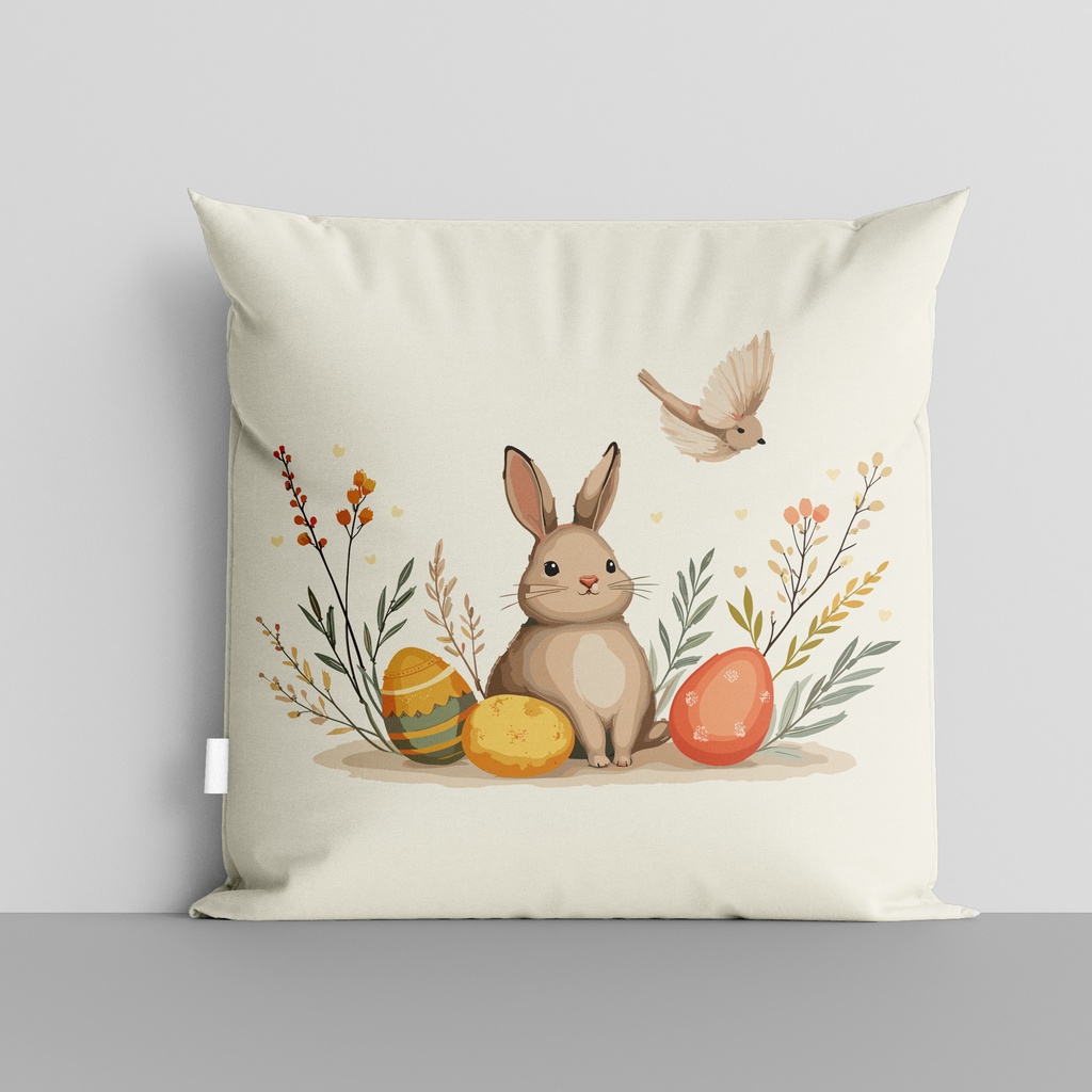 Великденска декоративна възглавница със заек и великденски яйца