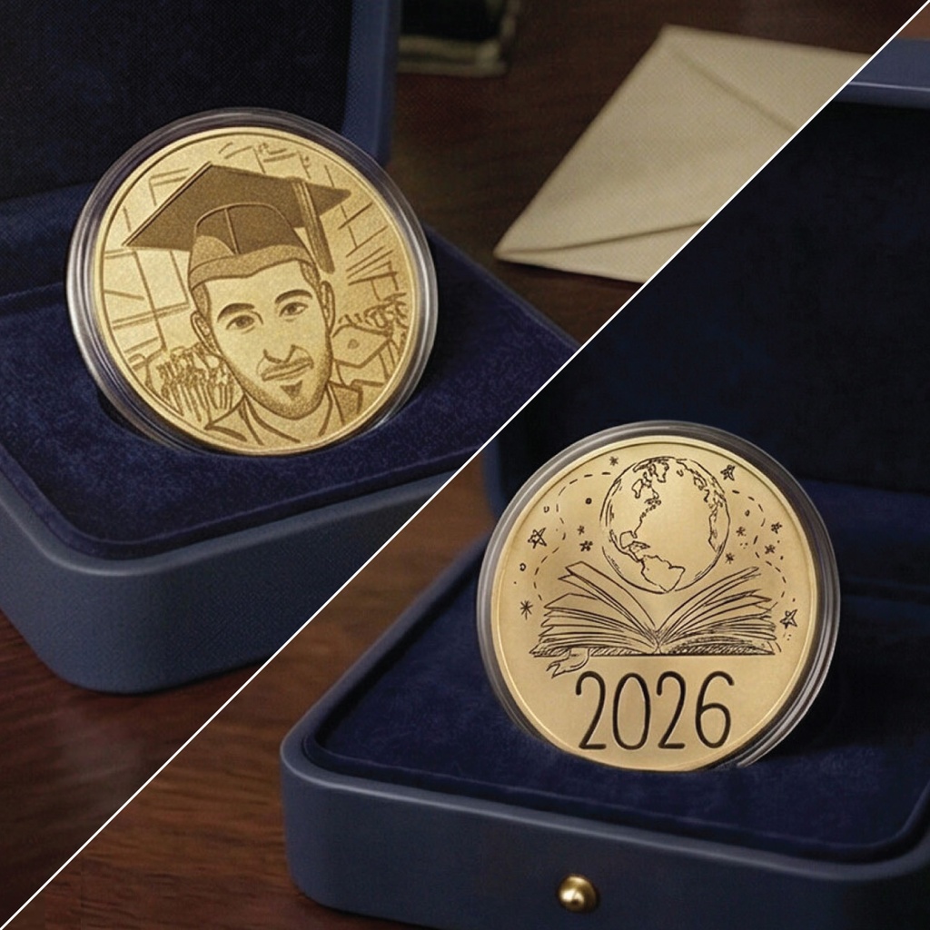 Персонализирана Монета със Снимка за Абитуриент и Абсолвент - Светът е в твоите ръце