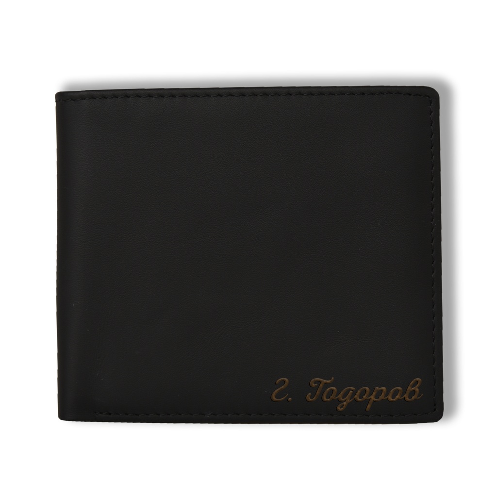 Мъжко Портмоне с Гравиран Надпис от Естествена кожа - Мат - Черен - Без Монетник