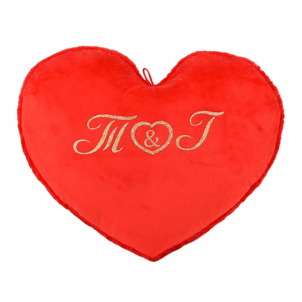 Червено сърце-възглавничка за Св.Валентин с ваши инициали със златен глитер