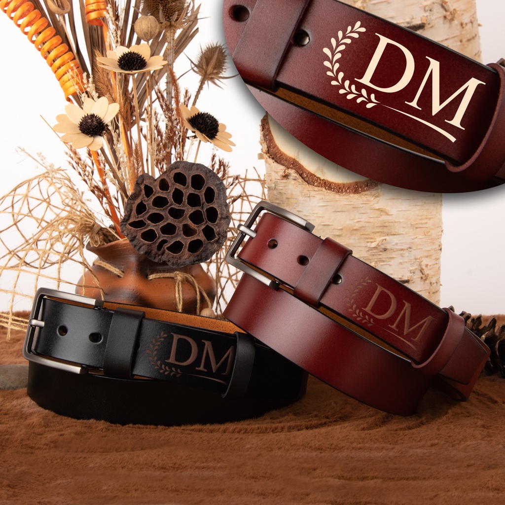 Мъжки колан от естествена кожа с Гравиран Надпис - Кафяв