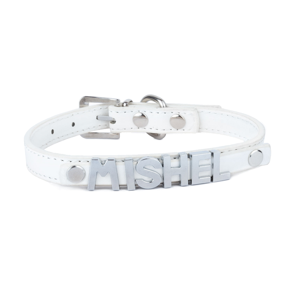 Нашийник за куче с ИМЕ – избор на букви за персонализация - Бял - S