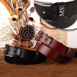 [099236-5-1] Мъжки колан от естествена кожа с Гравиран Надпис - Черен