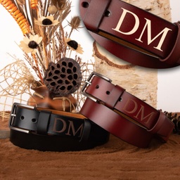 [099236-1-1] Мъжки колан от естествена кожа с Гравиран Надпис - Черен