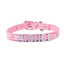 [L0104-P] Нашийник за куче с ИМЕ – избор на букви за персонализация - Розов - L
