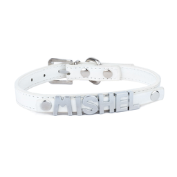 [L0104-W] Нашийник за куче с ИМЕ – избор на букви за персонализация - Бял - L