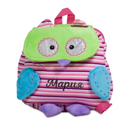 [010701-G] Плюшена раница бухал 4 цвята с НАДПИС - Зелен