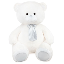 [090105-2] Мега бяло мече със сатенена панделка - Сребърен