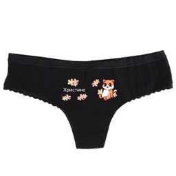 [0609-16-BK] Черно дамско бельо с дантела - Котенце