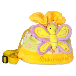 [0060748-6] Детска раница с пеперуда и ИМЕ - Жълта с розова пеперуда