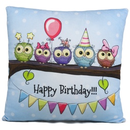 [090704-1] Възглавница /Happy Birthday/ с бухалчета