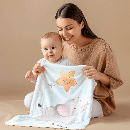 [099259-23] Бебешко плюшено одеяло - Слонче с балон