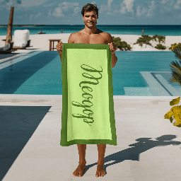 [099277-111] Хавлиена Кърпа с Име - Зелена-100% микрофибър-50 x 100 cm