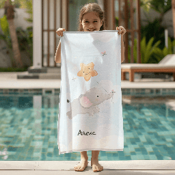 [099277-56] Хавлиена Кърпа с Име - Слонче с балон-100% микрофибър-50 x 100 cm
