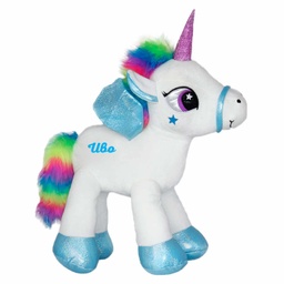 [0010810-1] Плюшен еднорог с цветна грива с Име - Бял