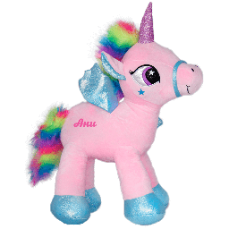[0010810-2] Плюшен еднорог с цветна грива с Име - Розов