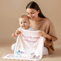 [099259-10] Бебешко плюшено одеяло - Розово мече