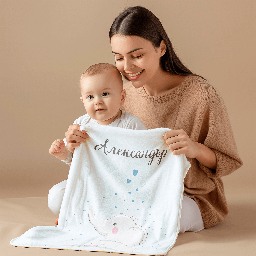 [099259-7] Бебешко плюшено одеяло - Синьо слонче