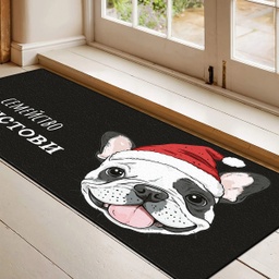 [099221-26] Изтривалка за врата с НАДПИС - Дизайн "Булдог с коледна шапка" - Голяма
