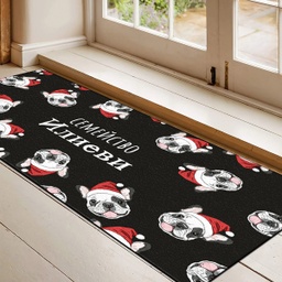 [099221-25] Изтривалка за врата с НАДПИС - Дизайн &quot;Кучета с коледни шапки&quot; - Голяма