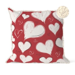 [090781] Декоративна възглавница "Сърца в бяло и червено"