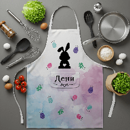 [099218-2] Престилка за готвене с Име - Великденски заек