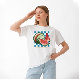 [1290012/F290013-7-30] Бяла тениска Лятна свежест - Диня (Oversize)