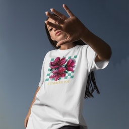 [1290012/F290013-7-28] Бяла тениска Лятна свежест - Цветя (Oversize)