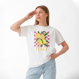 [1290012/F290013-7-27] Бяла тениска Лятна свежест - Лимони (Oversize)