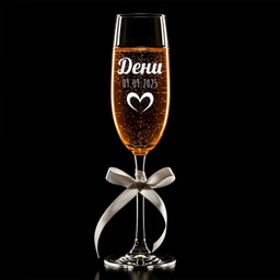 [099422-1-1] Чаша за шампанско за моминско парти с Име, Дата и Сърце