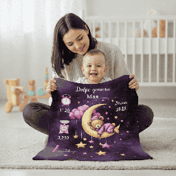 [099259-45] Персонализирано бебешко плюшено одеяло "Мече сред звездите" (Лилаво)